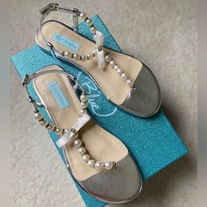 NEVER WORN Betsey Johnson Silver Pearl Sandals